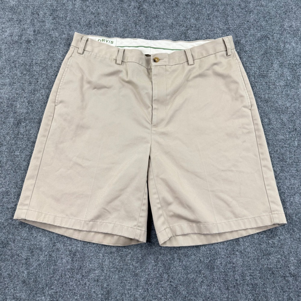 Orvis Khaki Cotton Twill Chino Shorts Size 38 Tan 9" Inseam‎ Sporting Golf Men's